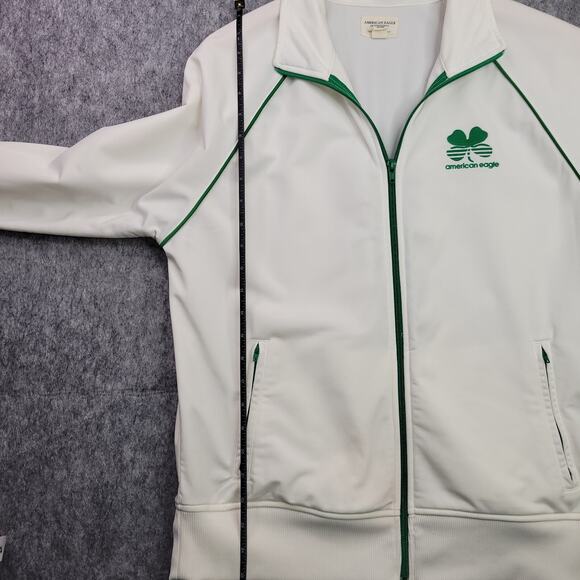 American Eagle Full Zip Track Jacket Clover Size Medium White Green Y2k Read - Picture 9 of 13